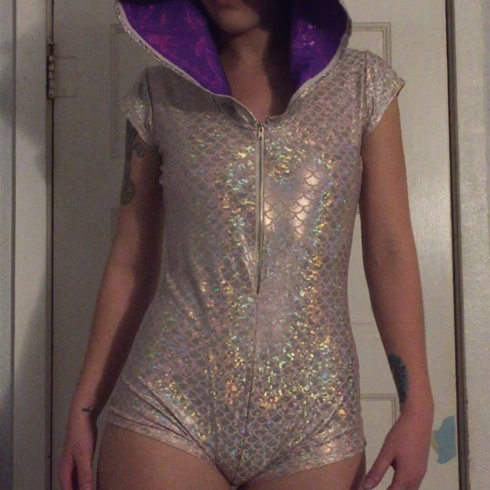 Pink and purple holographic romper